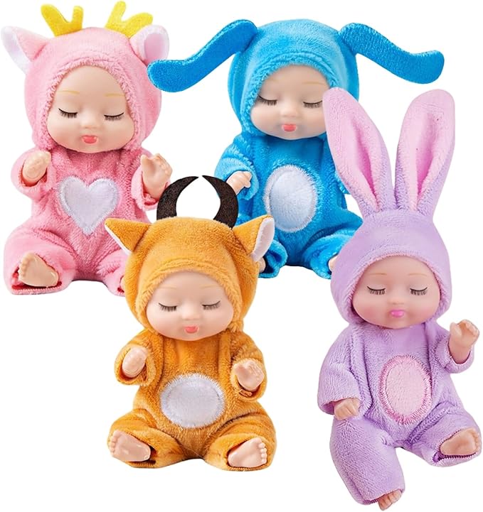 4 Pcs Adorable mini Baby Dolls with Cute Animal Outfits Perfect , Realistic mini Babies & Dolls for Endless Fun(Style B)
