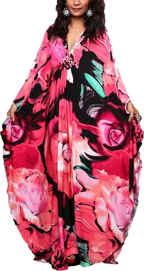 Venasha Womens Caftan Floral Print Kaftan Dress Short Sleeve Swimsuit Cover up Loungewear for Summer