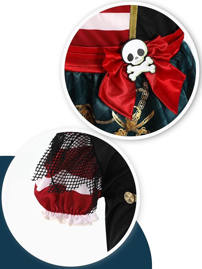 Halloween Pirate Costume Kids Girls - Pirates Outfit Set with Accessories for Pretend Play Dress Up Themed Party