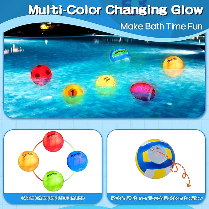 Light Up Bath Toys, Bathtub Basketball Hoop for Kids 1-3, Toddler Pool Water Table Toys 6-12-18 Months, Sensory Toys for Tub Pool Swimming Shower, Baby Bathtime for Boy Girl Birthday