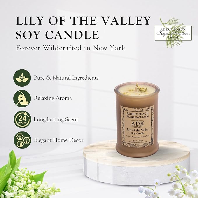 Adirondack Fragrance & Flavor Farm Lily of The Valley Scented Candle 4.5 Oz | Proudly Poured in The USA, Natural Aromatherapy Wax for Relaxation, Home Décor, Kitchen, Gift and Living Spaces