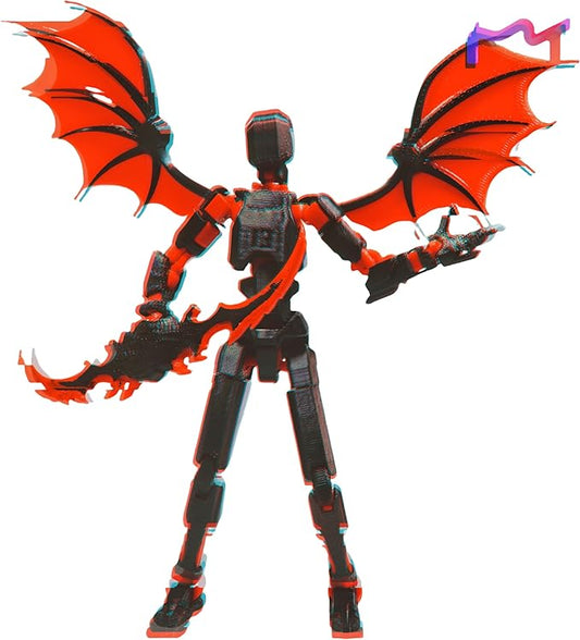 Dummy13 Action Figure Set | Pre-Assembled 3D Printed Titan and Robo Figures | Highly Articulated Robot Toys with Interchangeable Accessories | Perfect for Collectors and Hobbyists (Black red)