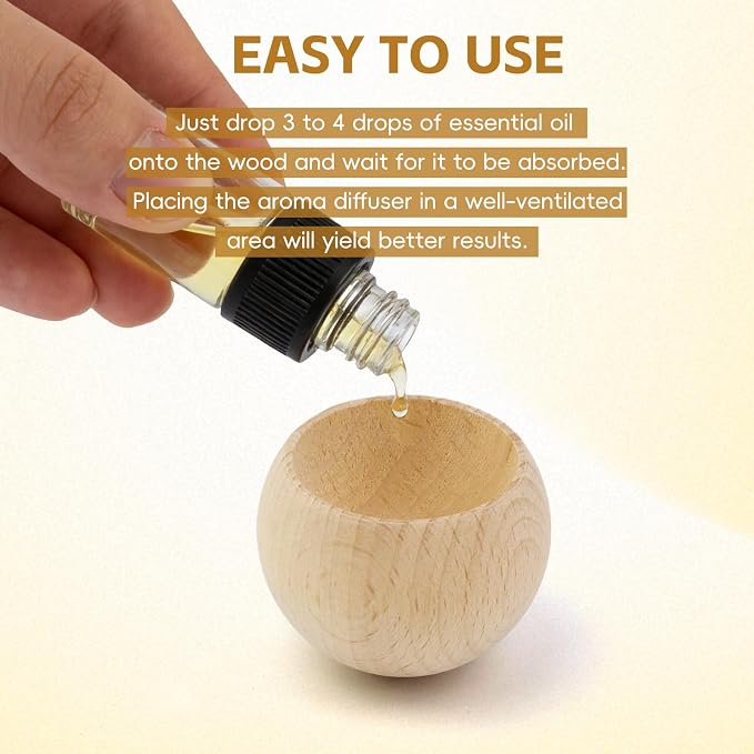 Wealrit 2 Pcs Small Round Wooden Essential Oil Diffusers, Egg-Shaped Beech Wood Diffusers for Essential Oils Wooden Aromatherapy Diffusers(Beech)