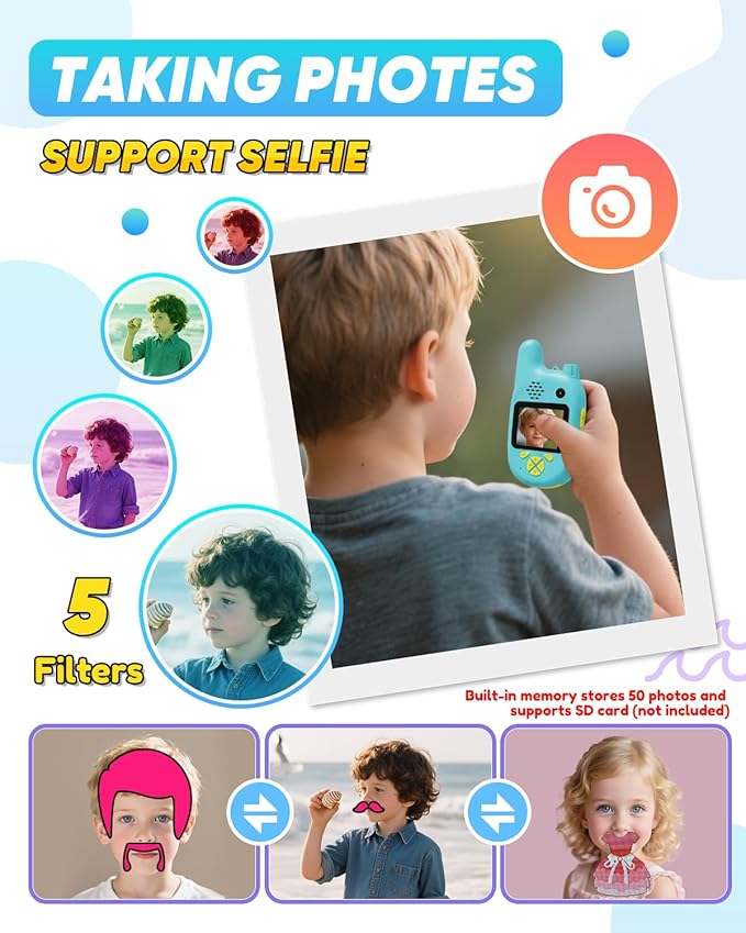 Video Walkie Talkies for Kids with Dual Cameras,2 Pack Rechargeable Kids Walkie Talkies Toys for Ages 3-9 Year Old Boy Girl, Birthday for 3 4 5 6 7 8 Year Old Boys Girls,Indoor&Outdoor