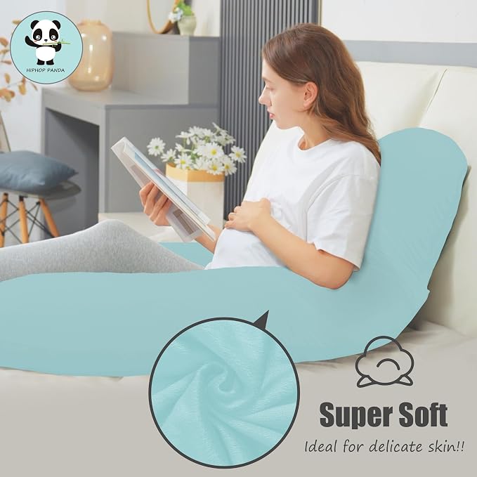HIPHOP PANDA U-Shaped Pregnancy Pillow for Sleeping - Full Body Maternity Support Pillow with Removable Cover - Comfort for Back, Hips, Legs, Belly - 57 Inch for Pregnant Women, Ice Blue