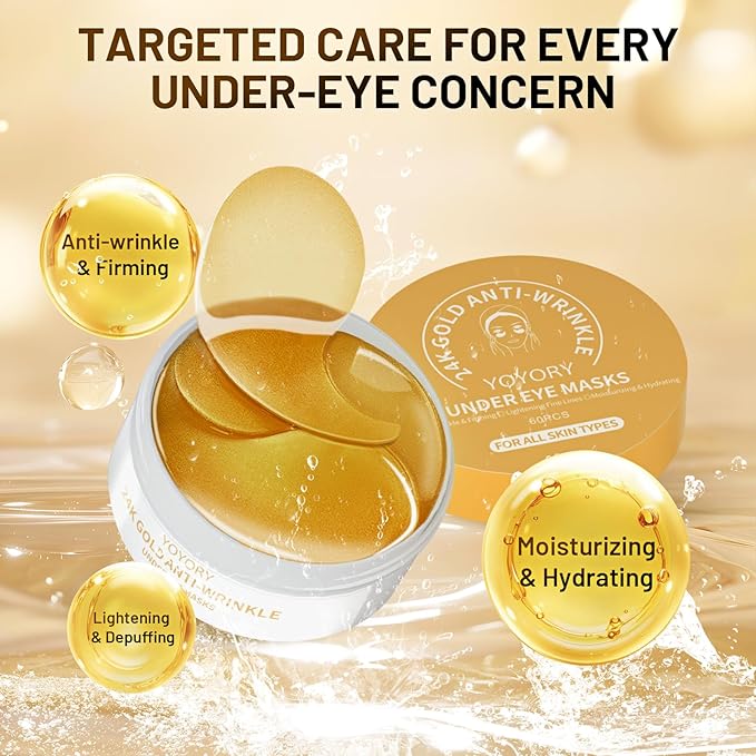 Under Eye Patches Masks - for Dark Circles, Puffy Eyes, Fine Lines, Wrinkles, Eye Bags Treatment with Collagen and Hyaluronic Acid,Firming & Cooling, Moisturizing and Hydrating (60 Pcs) GOLD4
