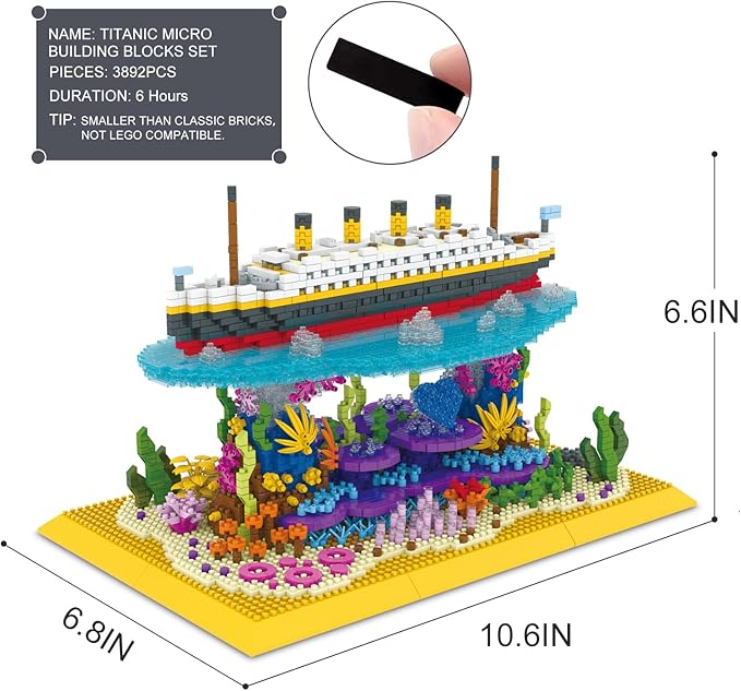 Titanic Ship Micro Mini Building Blocks Set，3892PCS+ Classic Collectible Display Model Set,MOC Boat Bricks Kit Bricks Model，Great Gift for Adults/Teens