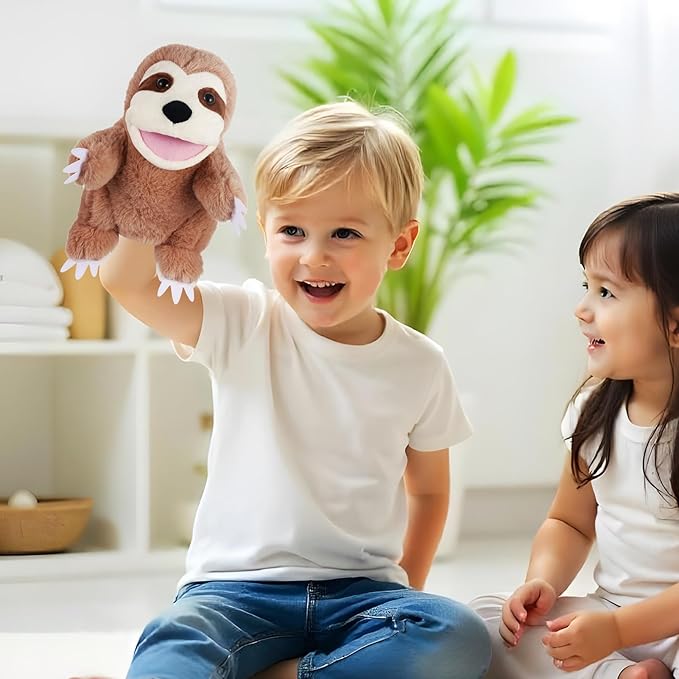 Animal Hand Puppets 11 Inch Sea Turtle Plush Dinosaur Animals Hand Puppet Toys Role-Play Toy Puppets for Kids Storytelling Imaginative Pretend Play Teaching Preschool(Sloth)
