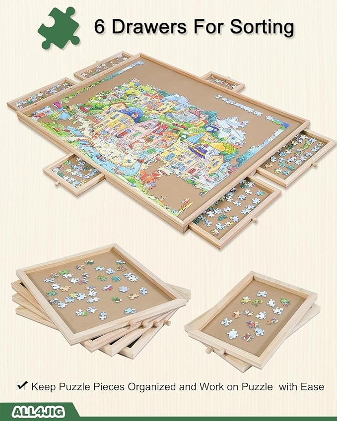 ALL4JIG 2000 Pieces Rotating Puzzle Board with 6 Drawers and Cover,28"x40"Portable Wooden Jigsaw Puzzle Table for Adults,Lazy Susan Spinning Puzzle Boards Birthday Gift for mom