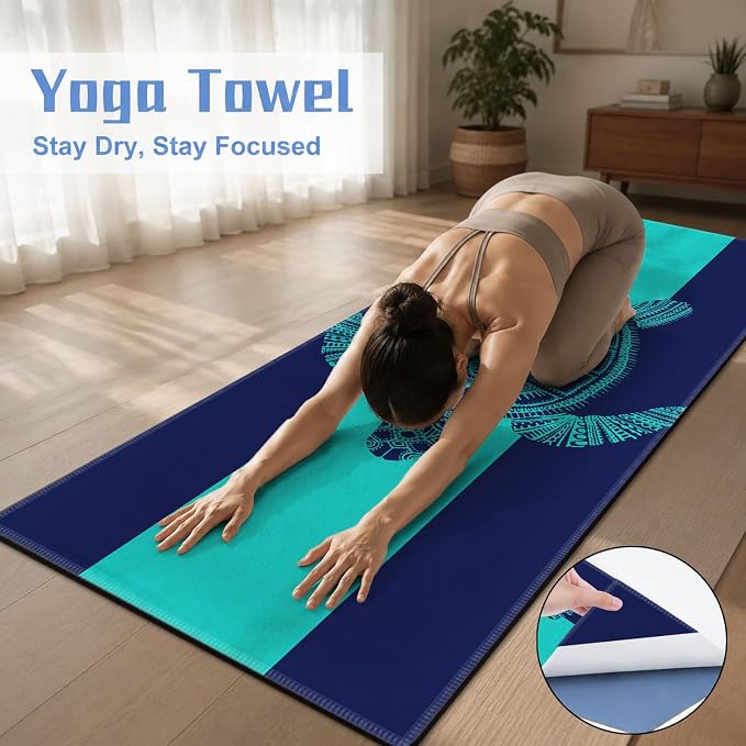 Yoga Mat Towel, Hot Yoga Non Slip with 4 Corner Pockets, 74 x 26 in | Soft Absorbent Microfiber With Four Corner Pockets, Fits Over Yoga Mats For Hot Yoga, Pilates, Gym, And Travel