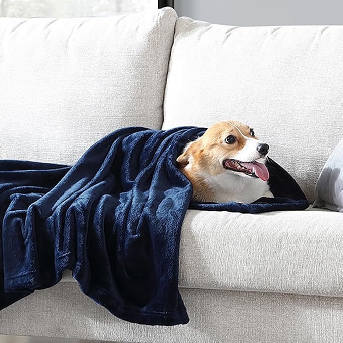 Hansleep Queen Navy Blue Fleece Blanket, Soft Flannel Bed Blanket | Fuzzy Cozy Blanket 90x90 Inches, Multi-use for Bed, Sofa, Couch, Travel, Camping, All Season Warm Lightweight Cover