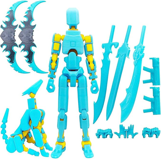 T13 8 inches Large Action Figure Glow in The Dark Blue (Assembly Completed) Dummy 13 Titan 13 Poseable Collectible Highly Detailed Sculpting & Accessories for Display and Play (Blue Yellow)