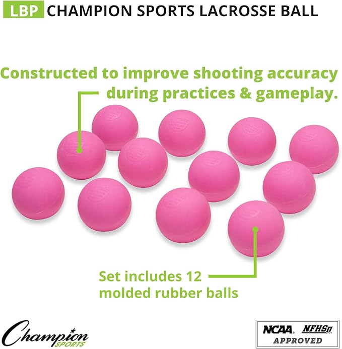 Champion Sports Lacrosse Balls – Official Size SEI Certified, Multi-Color Packs of 3, 6, or 12 for Practice & Games