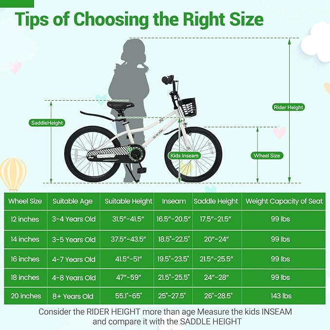 BABY JOY Kids Bike, 12 14 16 18 20 Inch Children Bikes for Boys Girls Teens 3-8 8+ Years w/Training Wheels or Kickstand, Handbrake, Coaster Brake & Removable Basket, Kids Bicycle of Multiple Colors