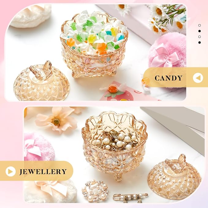 Tioncy 3 Pcs Large Body Powder Puff and Container Valentine's Day gift Powder Container with Puff Crystal Case Soft Washable Reusable Velour Face Body Glitter Wet Dry Makeup(Butterfly,Amber)
