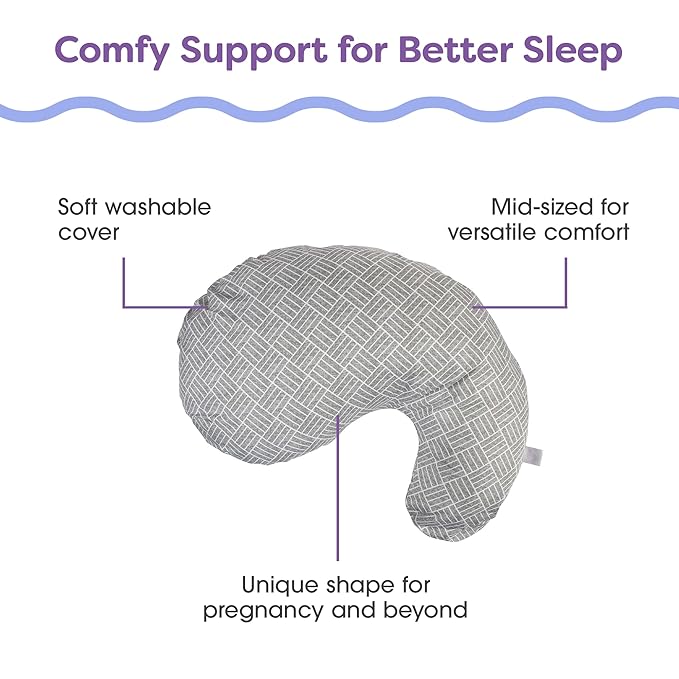 Boppy Cuddle Pregnancy Pillow - Compact Ergonomic Maternity Pillow, Versatile Support, Great Side Sleeper Pillow, Washable, with Cooling Rayon Cover - Gray Basket Weave