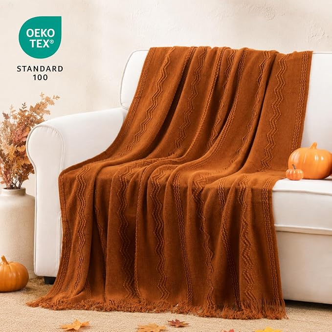 BATTILO HOME Rust Throw Blanket for Couch, 50"x60" | Burnt Orange Throw Blanket for Bed, Fall Decor Throw Blanket, Halloween Decoration