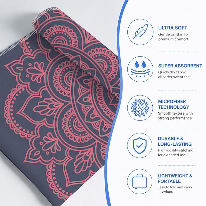 Yoga Mat Towel, Hot Yoga Non Slip with 4 Corner Pockets, 70 x 26 in | Soft Absorbent Microfiber With Four Corner Pockets, Fits Over Yoga Mats For Hot Yoga, Pilates, Gym, And Travel