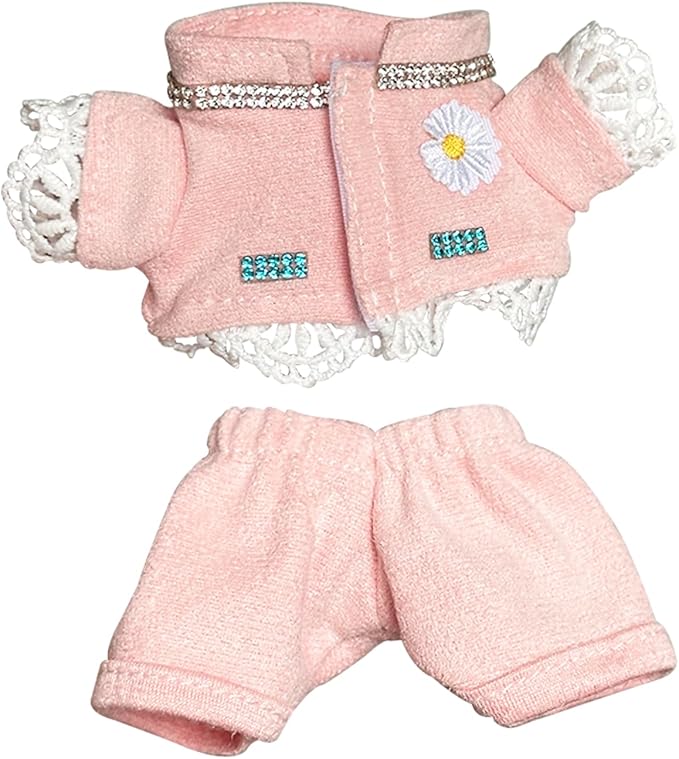 Pink Daisy Outfit for Labubu Dolls, Floral Two-Piece Clothes Set with Consecutive Adhere Top for Popmart Dolls, Cute Spring Style Doll Clothes