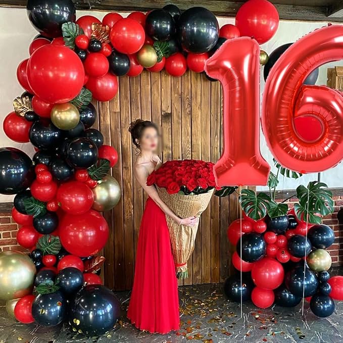 TONIFUL 40 Inch Red Large Numbers Balloons Number 16 Digital 16 Helium Balloons, Foil Mylar Big Number Balloons for Birthday Party Anniversary Supplies Decorations