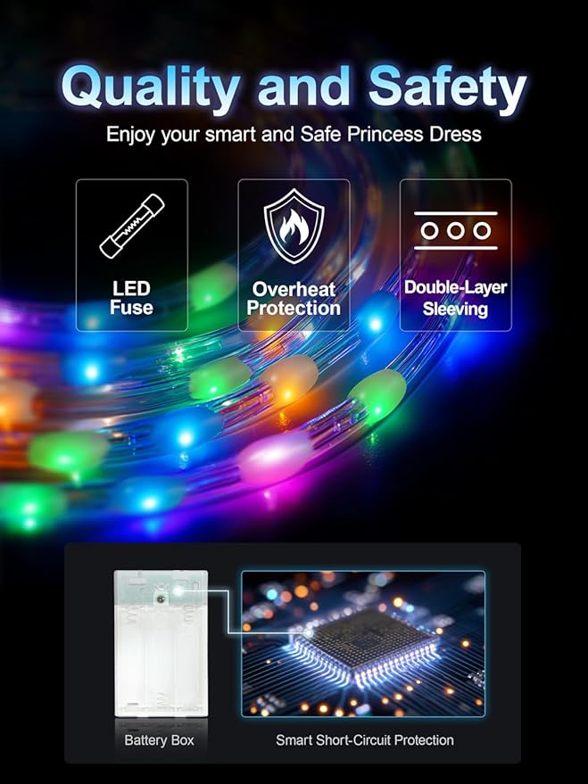 Princess Dress Up for Girls RGB LED Light Up Syncs Music, Princess Birthday Dress Halloween Costume for Girls 3-10