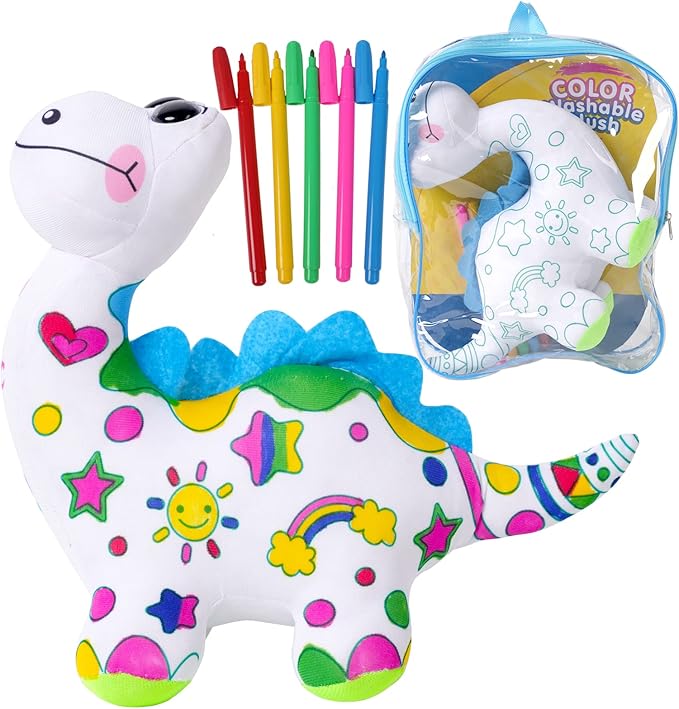 Coloring Plush Toy with 5 Washable Markers for Little Girls Doodle Dolls for Kids Ages 4-6 Birthday (Dinosaur)