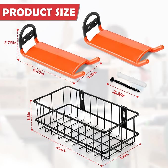 AHOWPD Cornhole Boards Hanger, 2 PCS Hooks Hanging Cornhole Boards, Cornhole Accessories Wall Mount, Cornhole Board Games Holder Storage, One Basket Organize Cornhole Bags