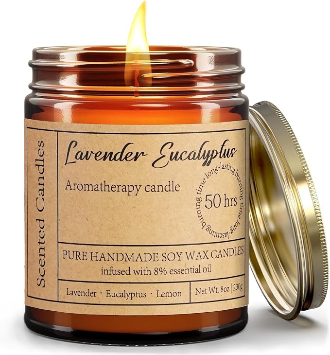 Lavender Eucalyptus Candles for Home Scented - 8oz Aromatherapy Candles for Relaxation Anxiety Stress Relief Non Toxic, Calming Candles Gifts for Women Soothing Relaxing Bath Yoga Meditation