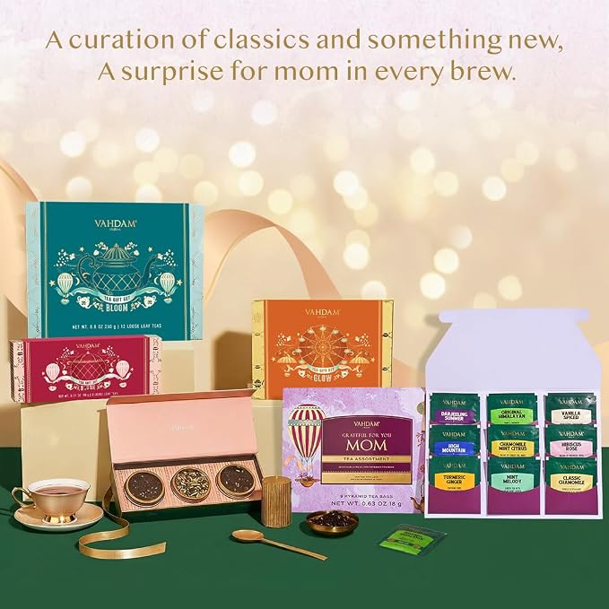 Limited Edition - Mothers Day Gifts for Mom from Son, Daughter | Assorted Tea Gift Set - 9 Tea Variety Pack | Long Leaf Pyramid Tea Bags | Mothers Day Gifts for Mom/Grandmother | VAHDAM