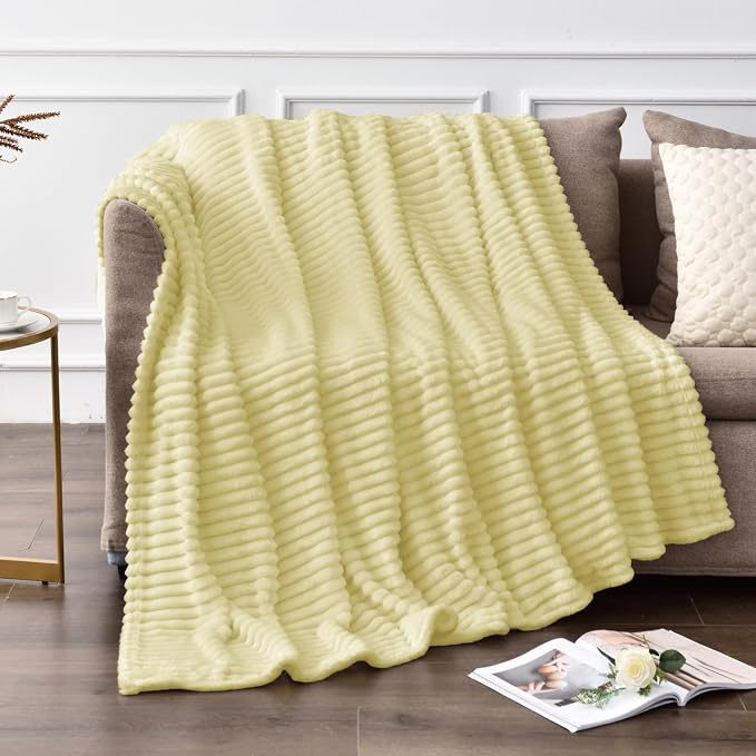 BEDELITE Ribbed Transparent Yellow Fleece Twin Blanket for Bed, 60x80 Inch | Soft Warm Decorative Fluffy Blanket, Cozy Plush Lightweight Fuzzy Throw Blanket for Couch Sofa Room Decor, Gift for Women