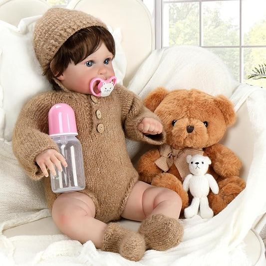 Ktaxon Reborn Baby Doll with 2 Set Clothes, 20-Inch Soft Cloth Body Realistic Baby Doll with All Accessories, Newborn Baby Dolls for 3+ Year Old Girls & Boy (Brown)