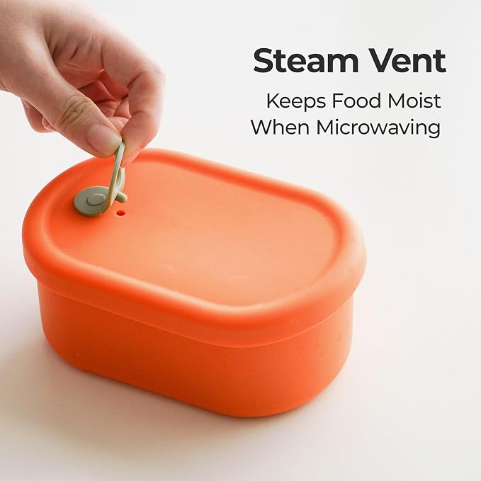 Silicone Food Container, Steam Vent, Mandarin Orange, 17 fl oz | Korean-made, Microwave & Freezer Safe, Leakproof, Airtight, Dishwasher Safe, BPA Free