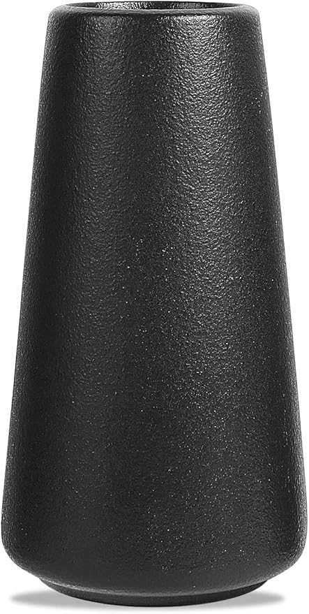 Black Ceramic Vase - Modern Flower Vase for Home Decor - Cute Vase for Pampas Grass - Desk Aesthetic Room Decor- Farmhouse Decor - Living Room - Dining Table - Office - Kitchen Shelf