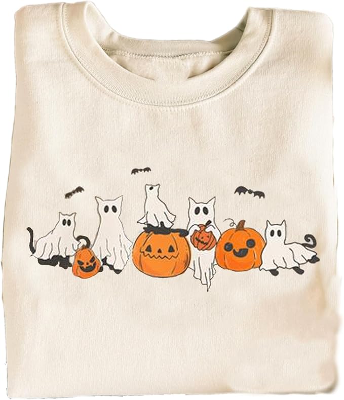 YOUNG GREEN Halloween Party Crewneck Sweatshirt Cute Ghost Sweatshirt Gift For Womens Spooky Season Shirt