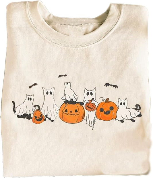 YOUNG GREEN Halloween Party Crewneck Sweatshirt Cute Ghost Sweatshirt Gift For Womens Spooky Season Shirt