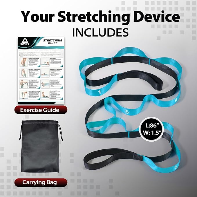 Acozycoo Stretching Strap with Loops for Physical Therapy,Yoga Strap for Stretching,Home Workout,Pilate & Flexibility Training,Non-Elastic Exercise Stretch Band for Hamstring,Leg Stretcher Belt,Flexibility Fascia