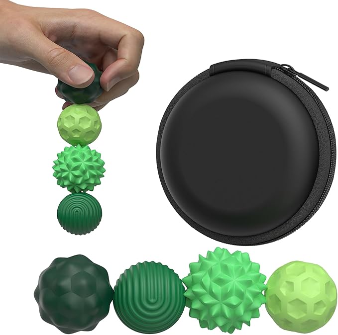 Large Magnetic Sensory Fidget Ball Toy, 4Pcs Silicone Sensory Stress Relief Toys for Adults, Teens with Autism, ADHD, Anxiety, Stocking Stuffers for Women Men Teen Gift (Green-4, Large)