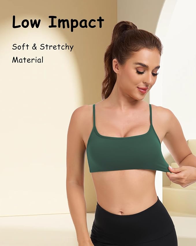 QUOJIZY Sports Bras for Women Open Back Workout Tops for Women Yoga Bra Spaghetti Straps Twist Back