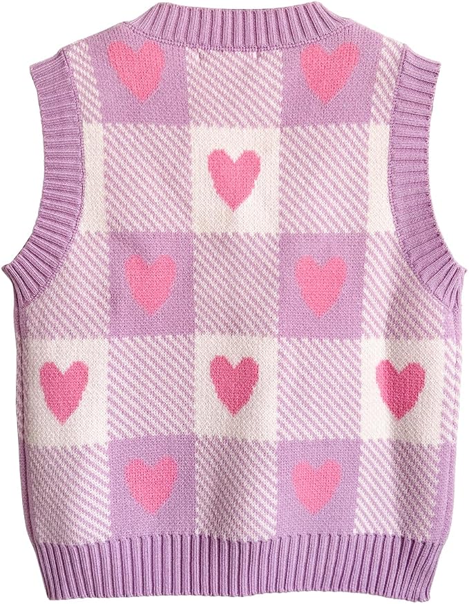 Women's Sweater Vest,Y2K Sleeveless Pattern Preppy Style Knitted Crop Tank Top for Girl