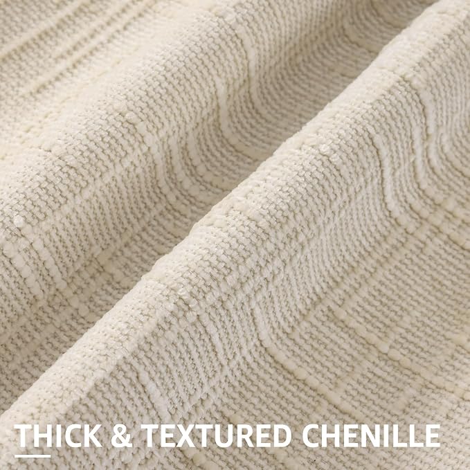 decorUhome Textured Chenille Throw Pillow Covers 26x26 Set of 2 Light Cream | Fall Modern Farmhouse Soft Cozy Slubby Couch Pillow Cases Boho Decorative Pillow Cases for Bed Sofa Living Room Home Decor