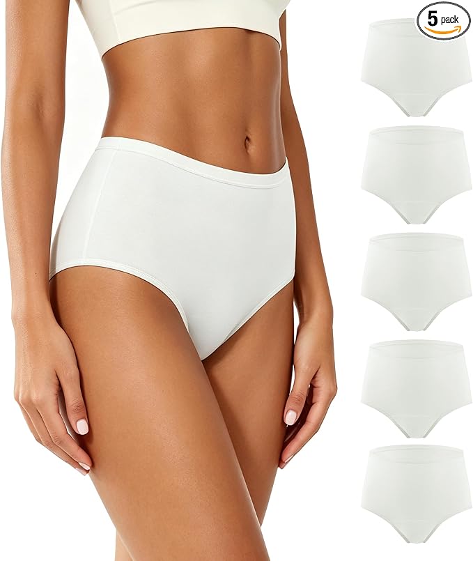 BATTEWA Incontinence Underwear for Women Washable, Leak Proof Underwear High Waist Cotton,Bladder Leakage 50ML (5White, Medium, 5 Pack)