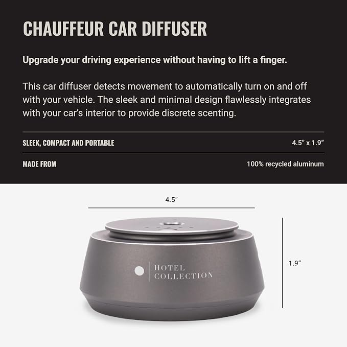 Hotel Collection Chauffeur Car Scent Diffuser Portable Air Freshener Luxury Nebulizing Diffuser Aromatherapy Diffuser for Essential Oils Cordless Super Quiet Device Oil Not Included
