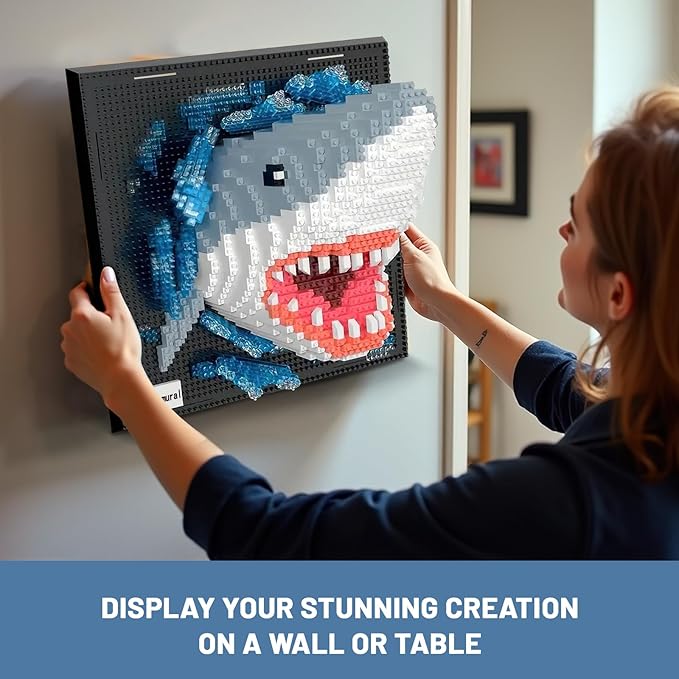 Shark Animal 3D Wall Art Micro Mini Building Blocks Set for Adults, Unique Home Wall Decor or Table Display, No Compatible with Lego, Ideal Birthday Toy for Kids Teens (2166 PCS)