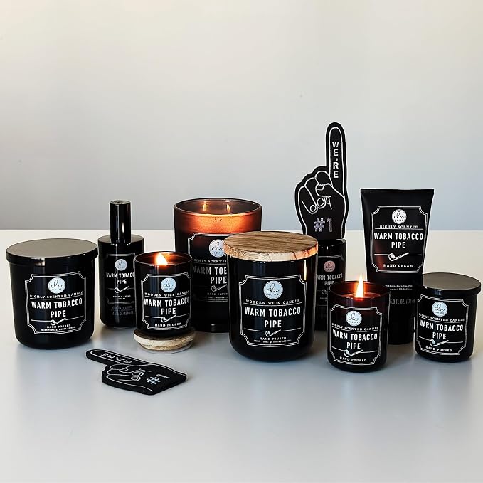 DW Home Warm Tobacco Pipe Scented Candles, 9 oz Single Wick Medium Jar, Up to 33 Hour Burn Time, Strong Long Lasting Woodsy Fragrance, Gifts for Men & Women