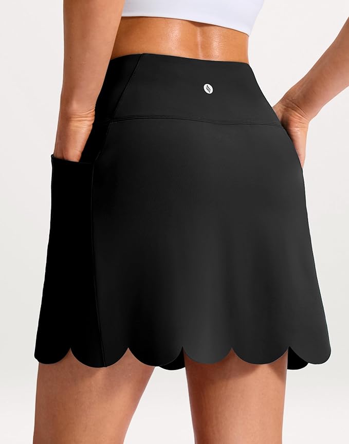 16" Skorts for Women with 4 Pockets High Waisted Scalloped Hem Athletic Tennis Skirt Golf Skort Dressy Casual