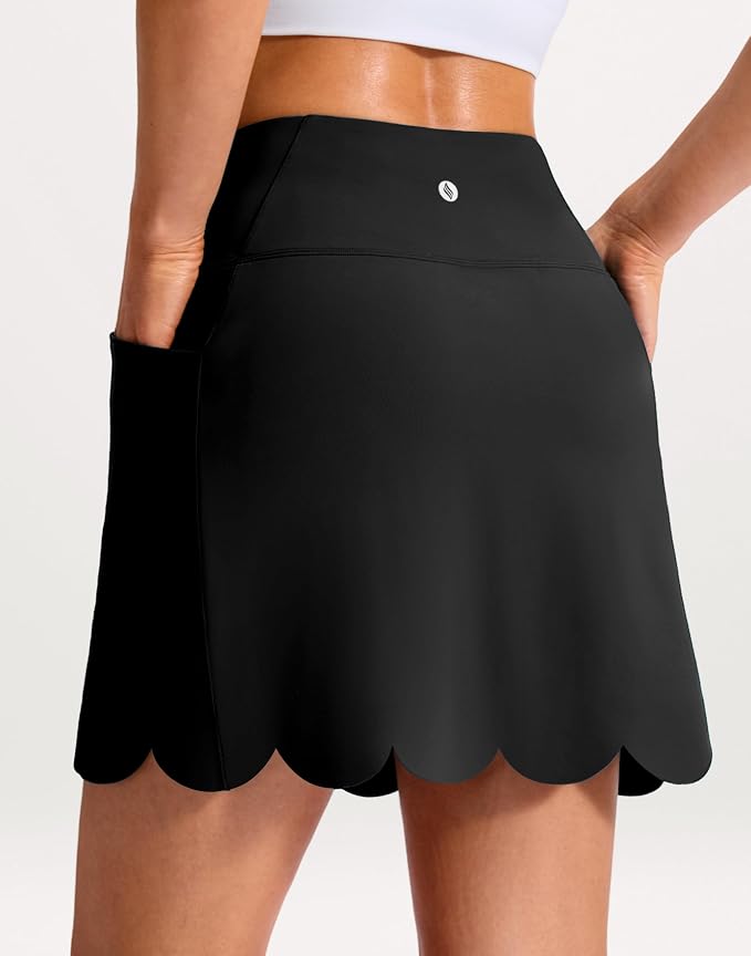 16" Skorts for Women with 4 Pockets High Waisted Scalloped Hem Athletic Tennis Skirt Golf Skort Dressy Casual