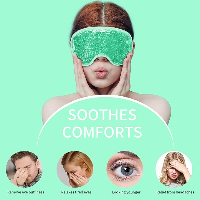 Cooling Eye Mask with Gel Bead, Reusable Cold Compress Ice Pack Sleeping Eye Cooling Pads for After Eyelid Surgery, Puffiness, Puffy Eyes, Headache, Migraine Relief (Green)