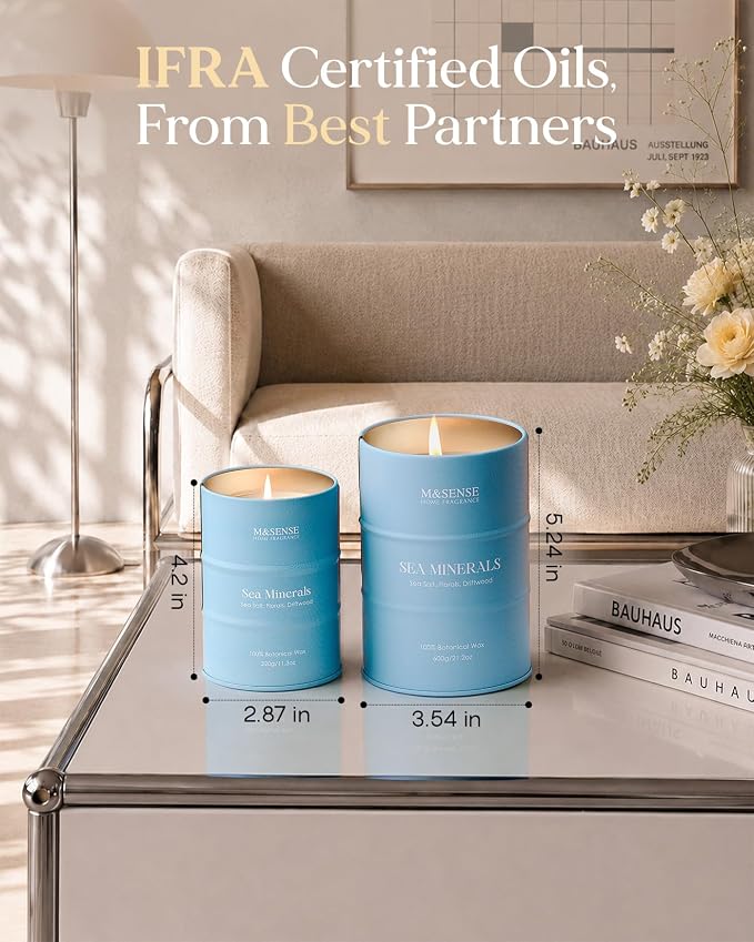M&SENSE Sea Minerals Scented Candles Ocean, 11.3oz | Aromatherapy Summer Candle, Stress Relief Meditation Relaxing, Housewarming Gifts for Women Men, 70 Hour Long Burning
