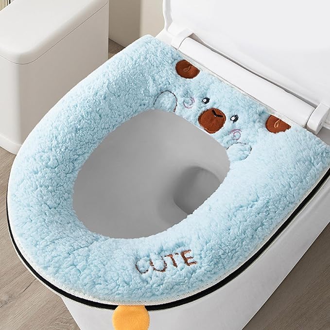 Cartoon Toilet Seat Cover, Plush Warm Soft Easy Installation Easy Winter Toilet Seat Cover for Home Bathroom