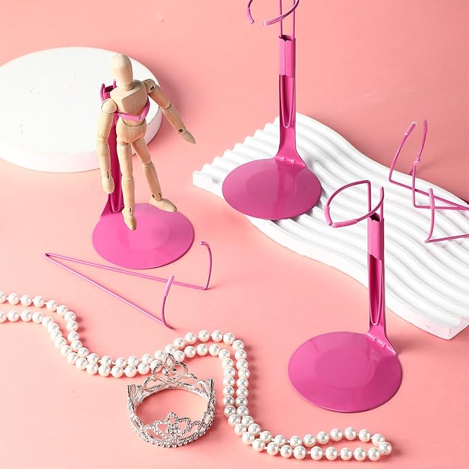 12 Pcs Doll Stand Action Figure Stands with Expandable Waist Wire for 8" to 12" Dolls and Action Figure(Rose Pink)